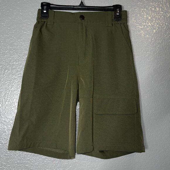 Men’s Olive Green Cargo Shorts Elastic Waist Stretch Pockets Outdoor Casual LG - Picture 1 of 5